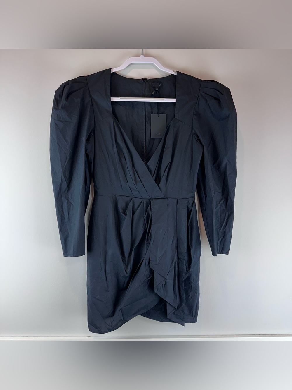 NEW NBD Black LBD Puff Sleeve 100% Cotton Event Bold Malone Mini Dress Medium